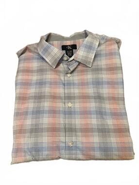Calvin Klein Shirt Mens XL Button Up Short Sleeve Plaid Cotton Casual